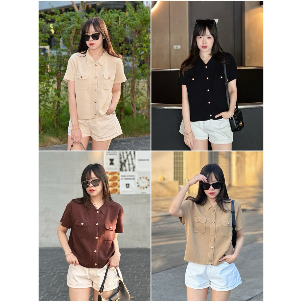 [Make your Clothes] Nicole short sleeve knit เสื้อนิตพรีเมียมแขนสั้น กระดุมทอง