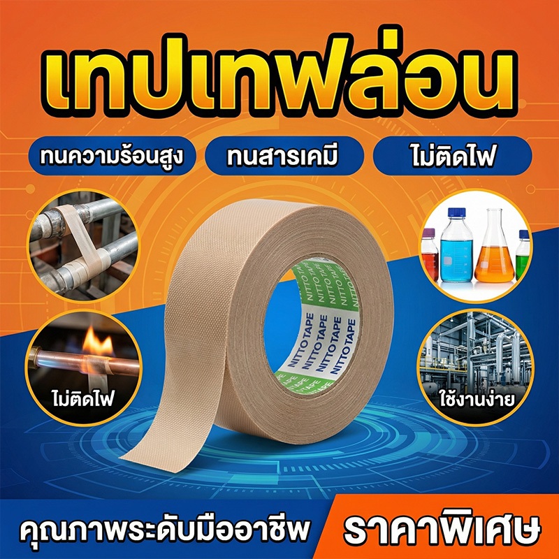 🔥ของใหม่! เทปเทฟล่อน ทนความร้อนสูง280°C เทปซีลเครื่อง ผ้าใยแก้ว ยาว10เมตร ทนทาน กันน้ำร้อนลวก ขนาด25-50มม