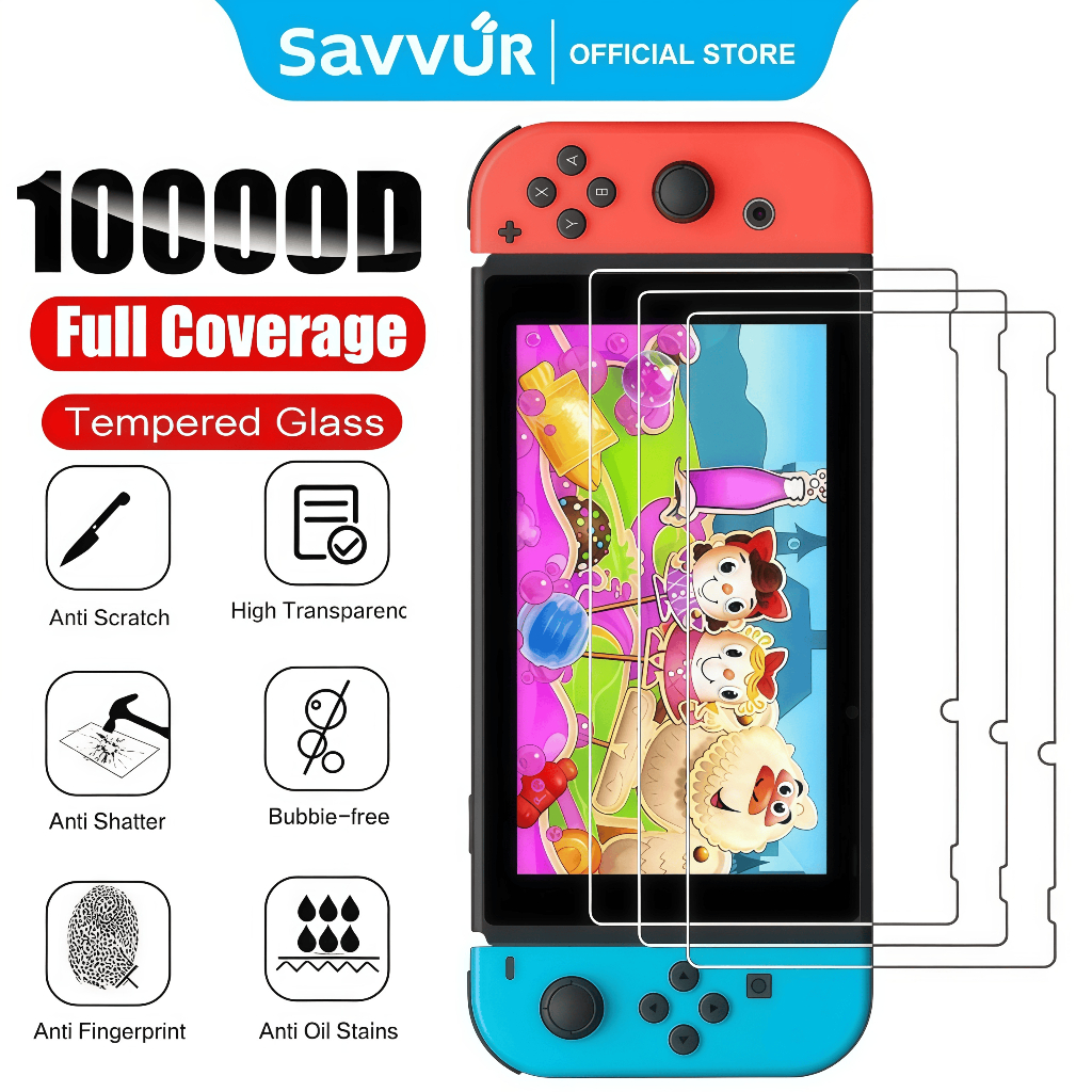 Savvur ไม่พลาดทุกโมเมนต์! ฟิล์มกันรอย 1แพ็ค สำหรับ Nintendo Switch2/Switch/OLED/Lite แบบกระจก ความชัดเจนสูง
