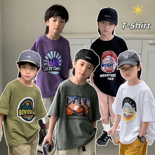 Beryl kids🌸เสื้อผ้าเด็กฤดูร้อน🎀เสื้อยืดเด็กผู้ชาย แขนสั้นแฟชั่น คอกลม ทรงหลวม พิมพ์ลายหล่อเท่สุด ลำลอง สวมใส่สบาย