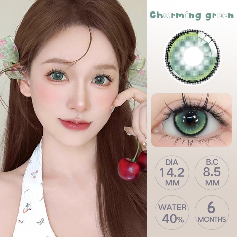 Yilala คอนแทคเลนส์ สีเขียวนางเงือก 14.2 มม. 0.00-4.50 2 ชิ้น ค่าการมองเห็น 0.00~-4.50