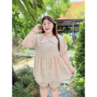 FW006ชุดเซ็ตสาวอวบพลัสไซด์หน้าผ้า 54 นิ้ว(งานผ้าไหมอิตาลี)