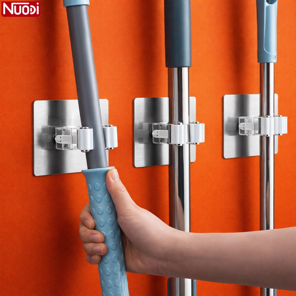 Nuodi ที่เก็บไม้ถูพื้น ที่เก็บไม้กวาด แขวนไม้กวาด ไม้ถูพื้น ที่แขวนอเนกประสงค์ติดผนัง ติดเเน่นไม่หลุดง่าย