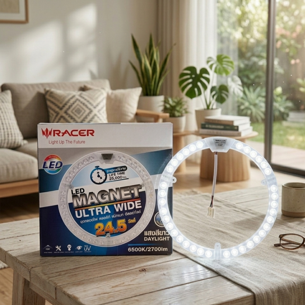 Racer : หลอดไฟ LED Magnet Ultra Wide LED 24.5W แสงขาว Daylight ไฟติดเพดาน (ป้องกันฟ้าผ่า)