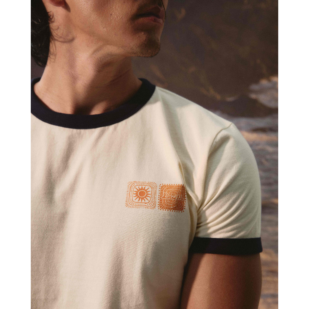 PMITH - Beige Bali & Salt Contrast Rib  Slim Tee