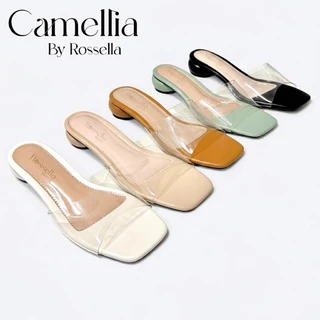 [เท้าอวบ+1 ไซส์] รองเท้าแตะคาดใสส้นสูง 1.5 นิ้ว รุ่น Camellia by Rossella