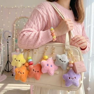 ร้านไทยส่งด่วน🌟 พวงกุญแจรูปดาว ห้อยกระเป๋านักเรียน🌟บีบมีเสียง สีเหลืองละมุน การ์ตูนดาวยิ้มน่ารัก🌟 ราคาถูก KEY10