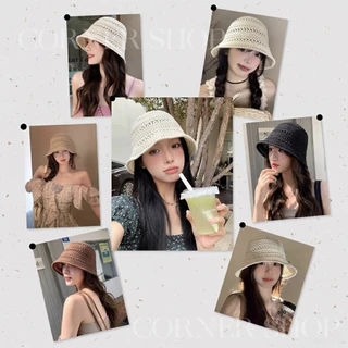(HWJ)พร้อมส่งจากไทย หมวกบักเก็ต หมวกแฟชั่นผู้หญิง กันแดด ใส่เที่ยวทะเล หมวกถักลายโปร่ง ระบายอากาศ ไม่ร้อน บางเบา