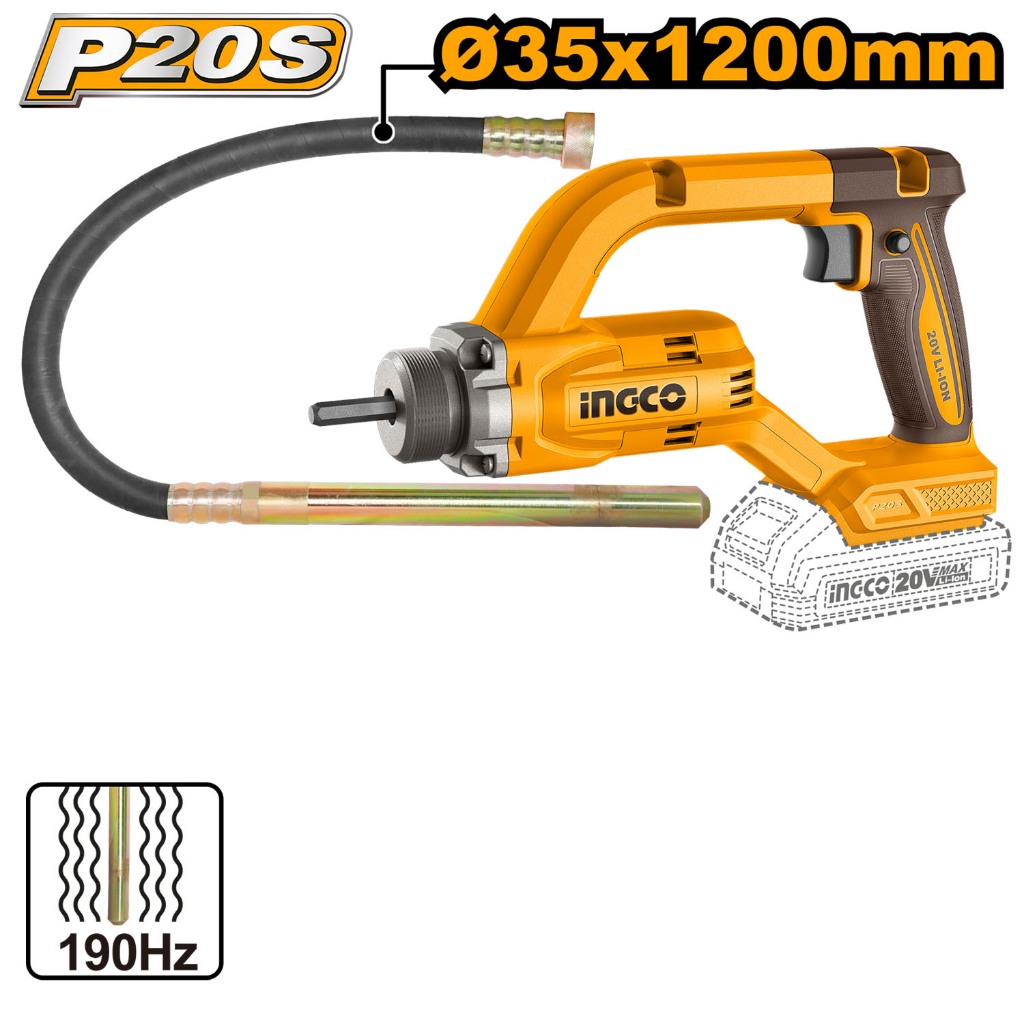 [สินค้าใหม่] INGCO เครื่องจี้ปูนไร้สาย 20V ขนาดหัวจี้ 35 มม. รุ่น CCVLI202502 เครื่องเปล่า ครบชุดพร้อมแบต