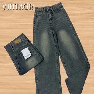 Vintage รุ่น 5599 กางเกงยีนส์ เบสิก สีสนิม ทรงกระบอก แต่งเฟดขา ทรงสวยผ้าไม่ยืด