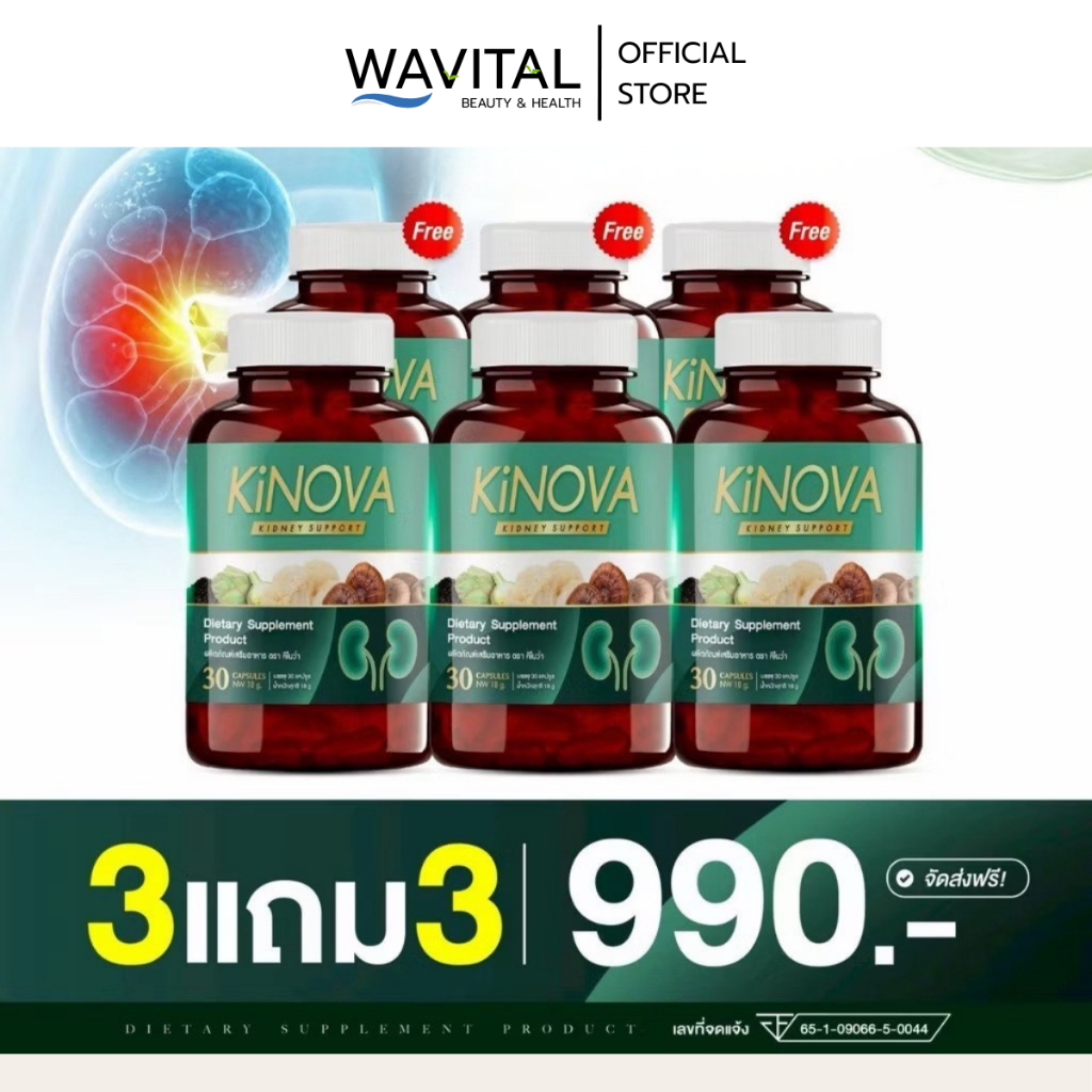 (3 แถม 3) คิโนว่า Kinova ผลิตภัณฑ์เสริมอาหาร กระปุกละ 30 แคปซูล