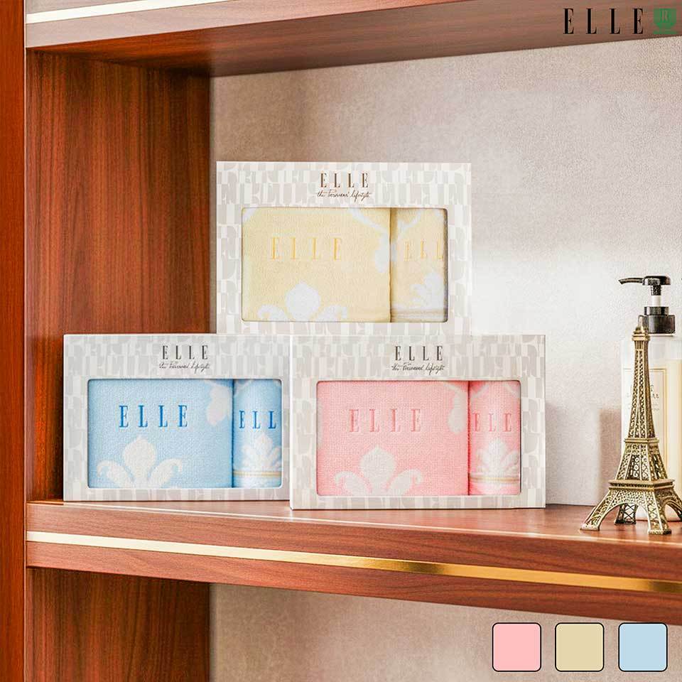 GIFTSET BOX ELLE VICTORIAN ผ้าขนหนูเช็ดตัว ขนาด 70x140 cm. และเช็ดผม ขนาด 38x80 เส้นใยฝ้ายธรรมชาติ 100% (TEG055B7)