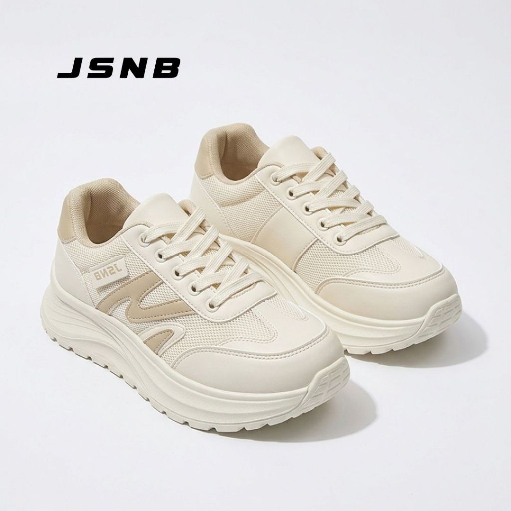 JSNB รองเท้าผ้าใบแฟชั่น เสริมส้น 5 ซม. สไตล์เกาหลี ดูดซับแรงกระแทก วัสดุหนังพียู พื้นนิ่มใส่สบาย [LN9021]