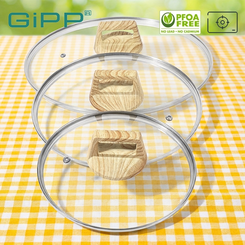 GIPP ฝาครอบหม้อฝาครอบกระจกนิรภัยสแตนเลสรอบกระทะฝาปิดแบนหม้อฝาปิดกระทะสากลฝาครอบหม้อไม่ติด 24/28cm