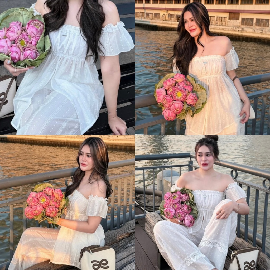Lily top เสื้อปาดไหล่แขนสั้น แต่งระบาย (เย็บงานอะไหล่ ) ผ้าโรซี่เนื้อเบาใส่สบาย Size M,L AOMMKOSHOP - S121