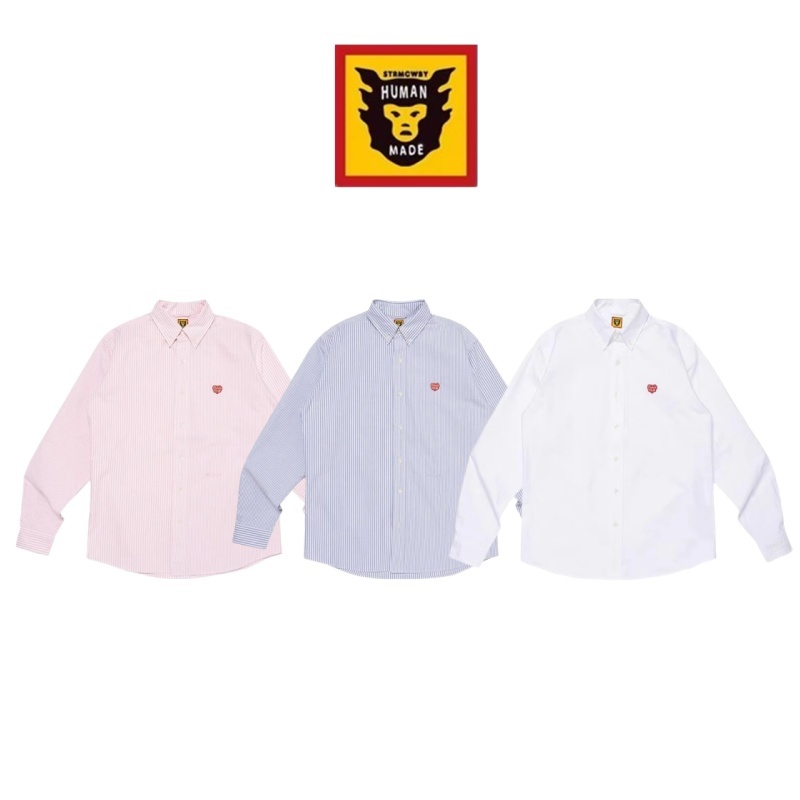 『Human Made』เสื้อเชิ้ตลายทางคู่รักย้อนยุคญี่ปุ่น เสื้อเชิ้ตปักลายความรัก เสื้อเชิ้ตลำลอง ของแท้💯