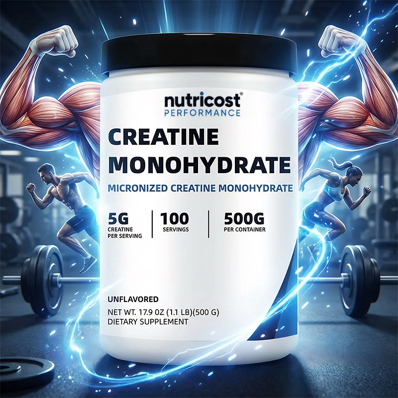 Micronized Creatine Monohydrate 500g Nutricost ครีเอทีนผง คุณภาพสูง ดูดซึมเร็ว อาหารเสริมเพาะกาย