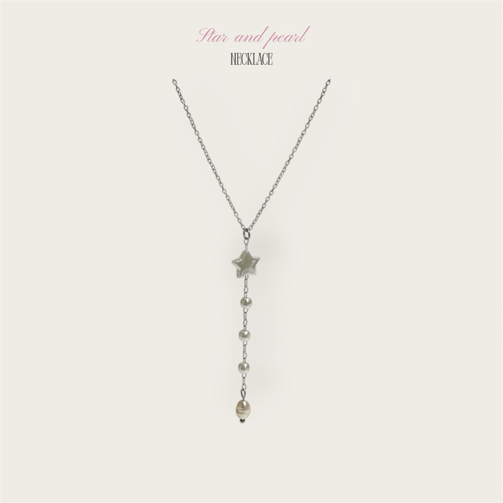 star and pearl necklace สร้อยคอสแตนเลสจี้ดาวและมุก