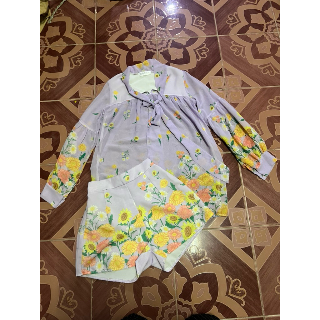 เซตเสื้อ + กางเกง NuyShop S M L สีม่วงพาทเทล