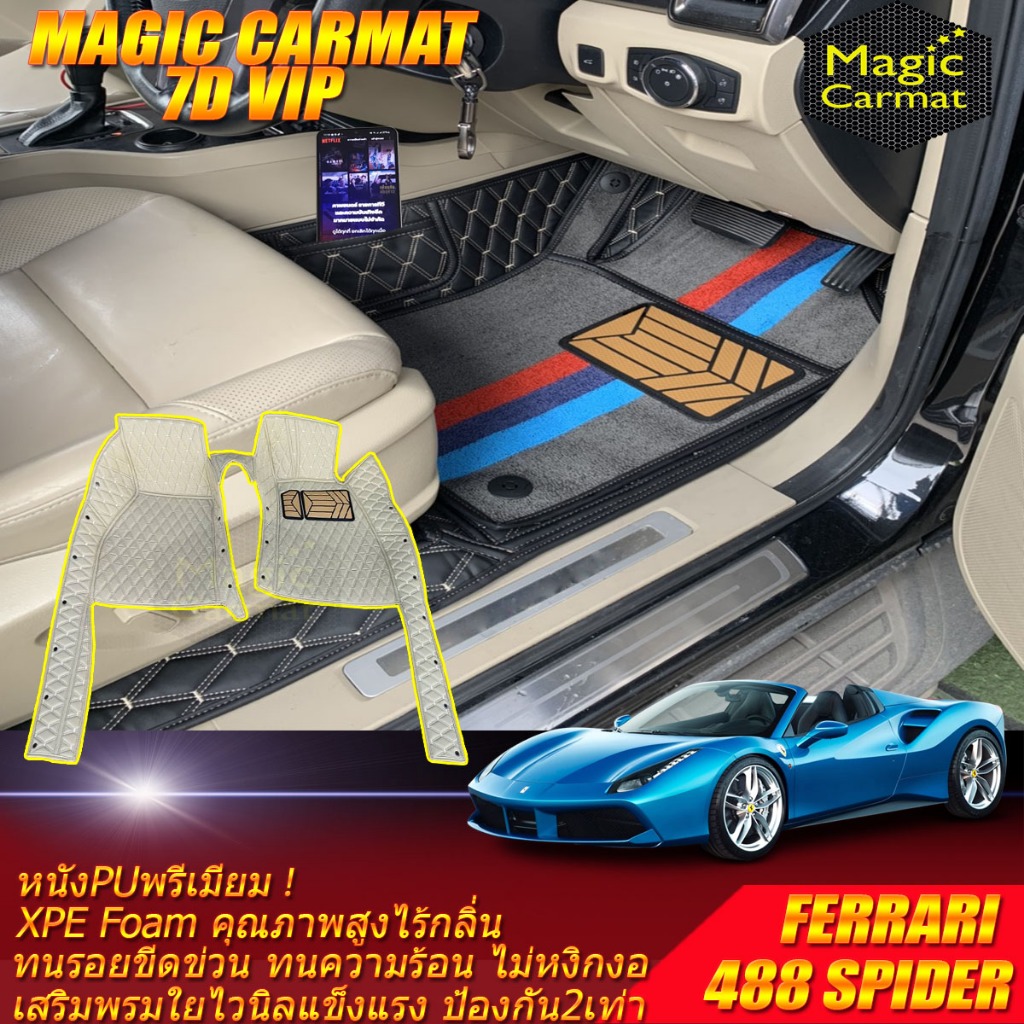 Ferrari 488 Spider Convertible 2015-2018 (เฉพาะ2ชิ้นหน้า) พรมรถยนต์ Ferrari 488 Spider พรม7D VIP Mag