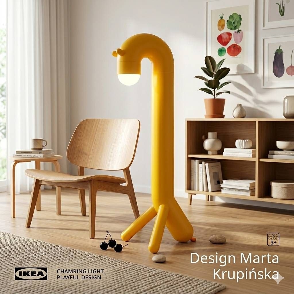 [ของแท้จาก​ IKEA]​ GREJSIMOJS เกรซีมอยส์โคมไฟประดับตั้งพื้น LED, ยีราฟ/เหลือง ใช้แบตเตอรี​ AA​ 2​ก้อน