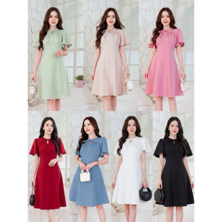 Beauty dress เดรสออกงานดีเทลคอผูกโบว์ เดรสแฟชั่นทำงาน by Lam…