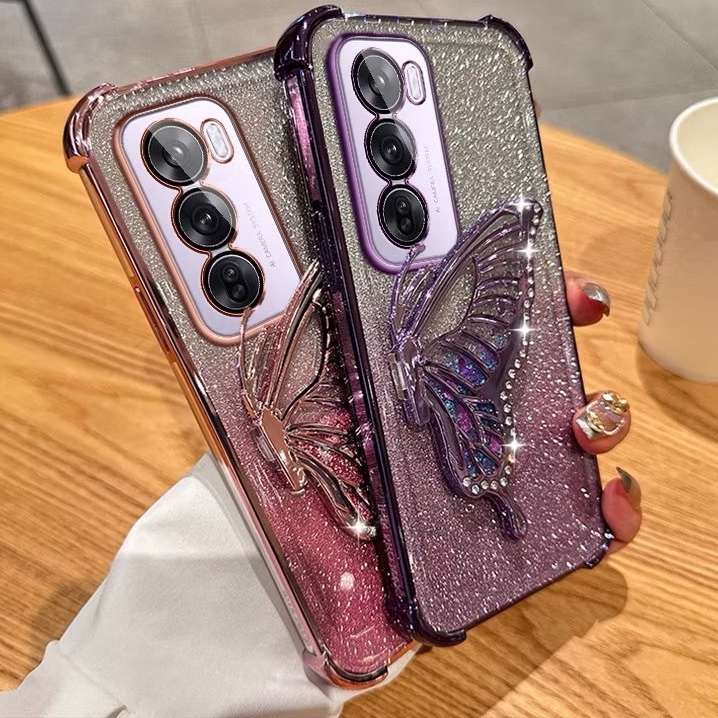 เคส ขาตั้ง สำหรับ VIVO Y05 Y11D V70FE Y29 Y29S Y04 Y04S Y21D Y31 Y200 Y19S เคส กันกระแทก  ผีเสื้อ กริตเตอร์ ตั้งได้