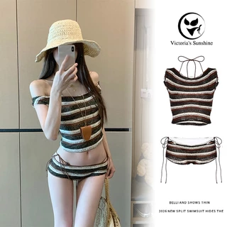 Victoria's Sunshine ชุดว่ายน้ำ bikini ชุดไปทะเล 4 ชิ้น ผ้าลายทาง สไตล์ฤดูร้อนใหม่#1155