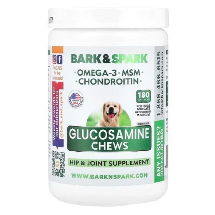 +พรีออร์เดอร์+ [180 เม็ดขนม] Bark&Spark Glucosamine บำรุงข้อต่อสุนัข-แมว สะโพก น้ำในข้อ กระดูก Hip+Joint