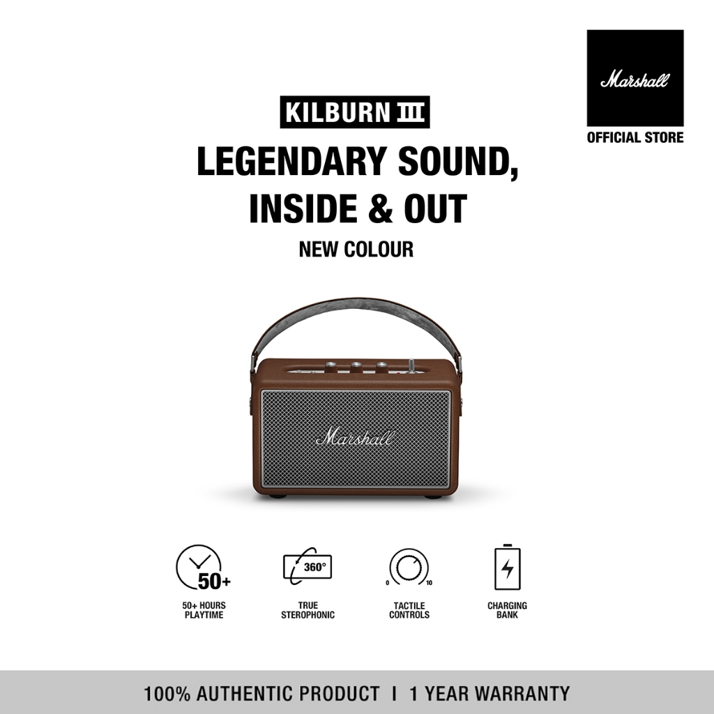 [NEW ARRIVAL] MARSHALL Kilburn III BROWN - รับประกัน 1 ปี + ส่งฟรี - ลำโพงบลูทูธ ลำโพงพกพา