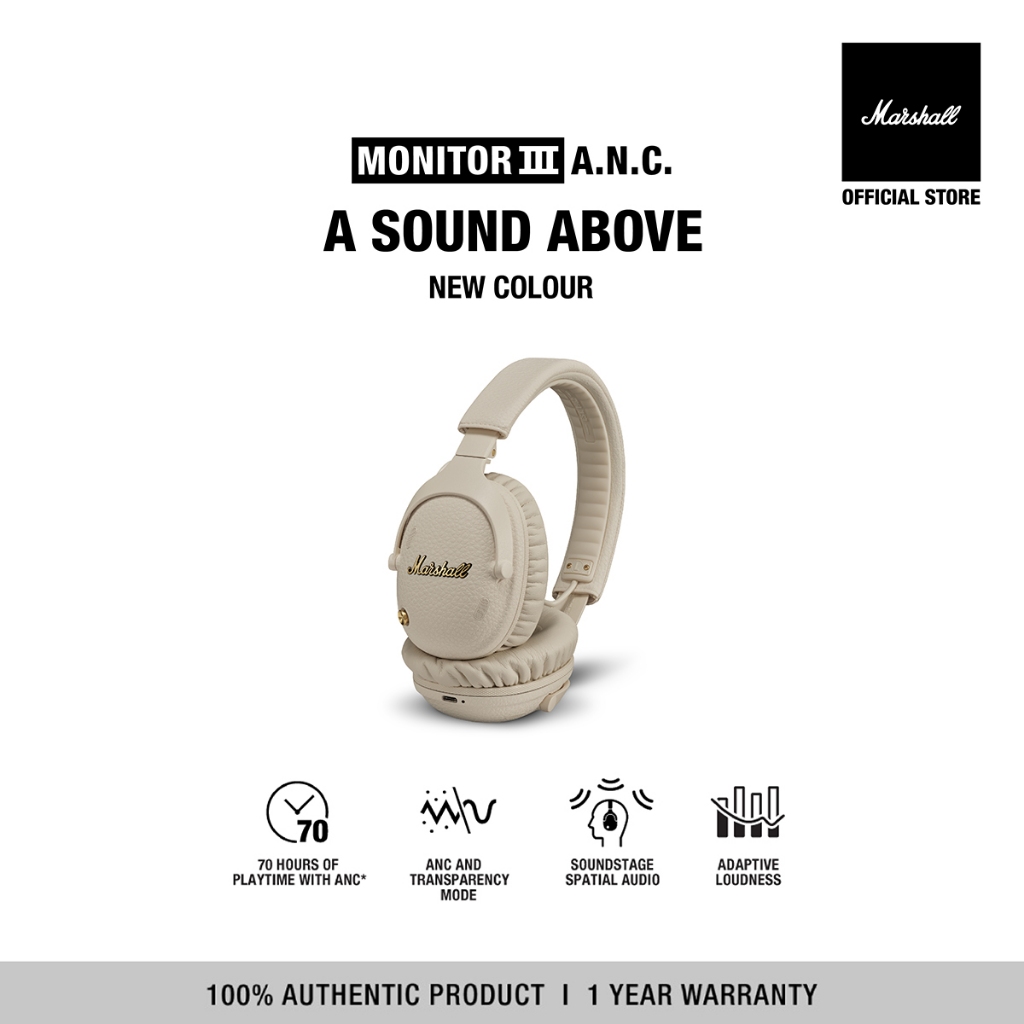 [NEW ARRIVAL] MARSHALL Monitor III A.N.C. CREAM- รับประกัน 1 ปี + ส่งฟรี – หูฟังบลูทูธ หูฟังครอบหู หูฟังไร้สาย – โปรปัง