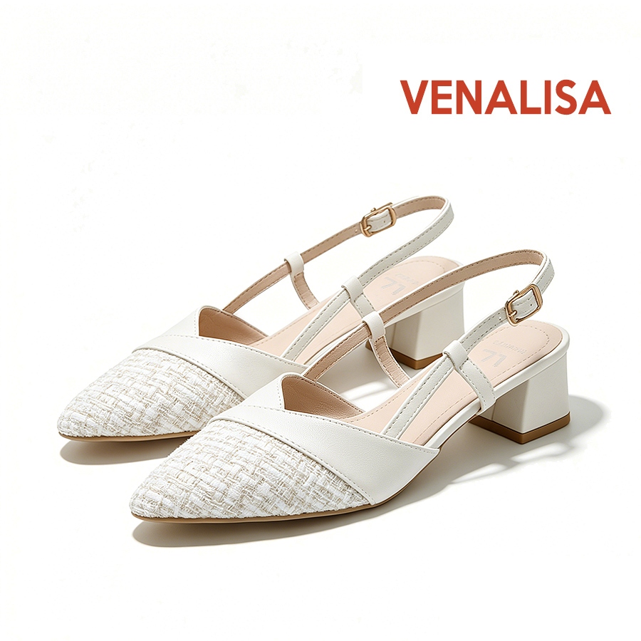 Venalisa รองเท้าส้นสูงของผู้หญิงส้นเท้าชี้ส้นรองเท้าส้นสูงหนา 2 นิ้วสำนักงานทำงานรองเท้ารองเท้าเดิน