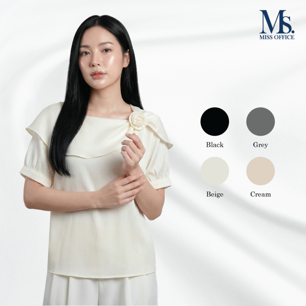 Miss office เสื้อแขนตุ๊กตา แต่งเครปแต่งกุหลาบ (MT-502)