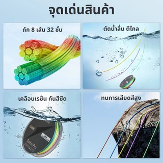 SeaHunter Turbo Pro สาย PE ถัก 8 เส้น หลากสี ยาว 300M แรงดึง 7.8–41.8กก. ลื่น แบ่งสีทุก 10M เบอร์ 0.8-8.0 เหนียว ทนทาน