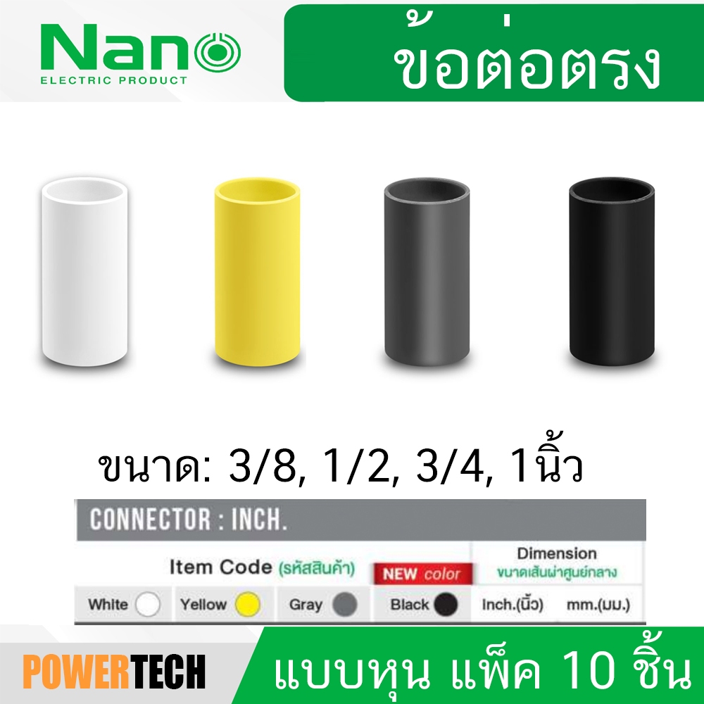 10ชิ้น Nano ข้อต่อ ข้อต่อตรง ต่อตรง แบบหุน  แบบนิ้ว 3/8 ,1/2 , 3/4 ,1 นิ้ว 3 หุน 4 หุน 6 หุน 1 นิ้ว NNCU