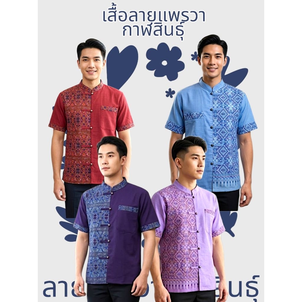 ✨เสื้อลายแพรวากาฬสินธ์ุ สีแดง❤️สีม่วง💜สีกรม💙 แขนสั้น,แขนยาว อก42~56นิ้ว🔥🔥