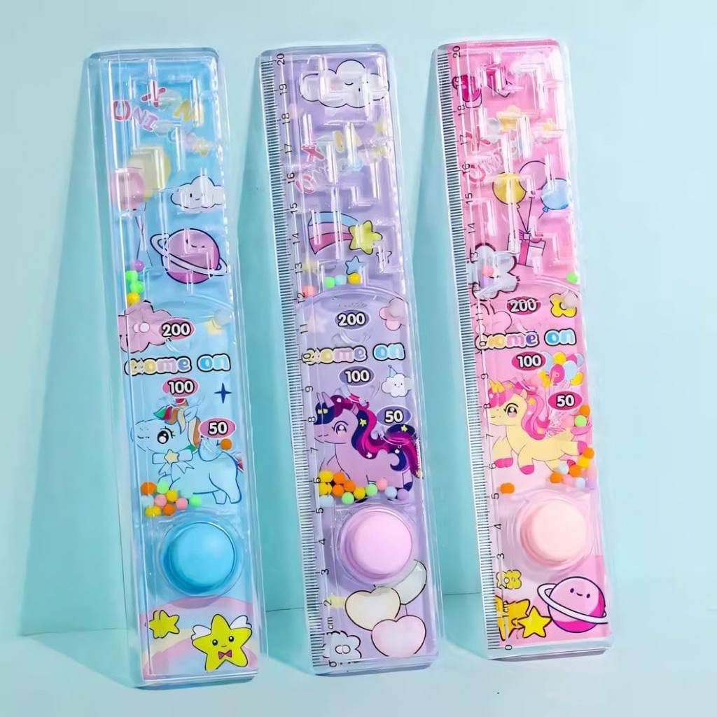 ไม้บรรทัดลายยูนิคอร์นพร้อมเกมกดน้ำ ไม้บรรทัดเกมกดน้ำปริศนาเขาวงกตลายการ์ตูนน่ารัก