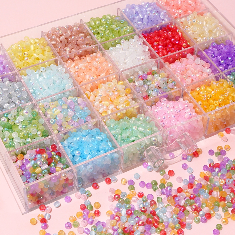 ลูกปัดตาแมวออโรรา 4mm 150ชิ้น ลูกปัดเม็ดเล็กแก้ว อุปกรณ์ทำเครื่องประดับ DIY สร้อยข้อมือ สร้อยคอ