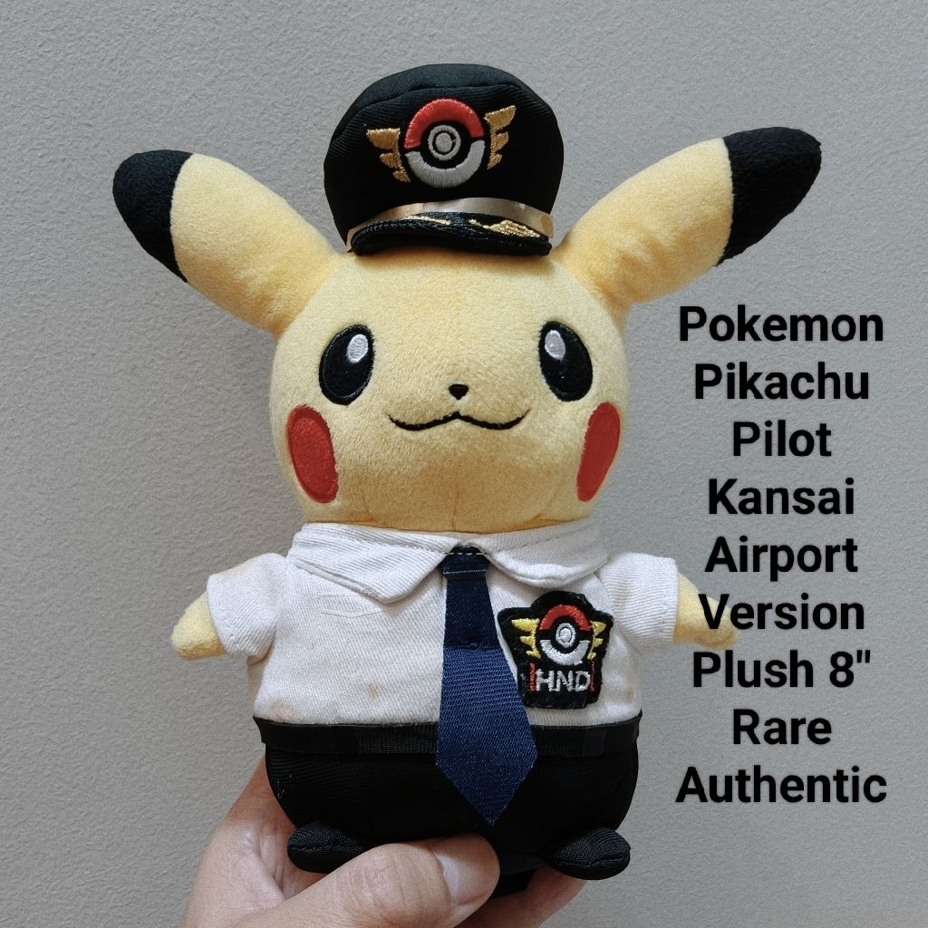 ตุ๊กตา ปิกาจู โปเกม่อน ป้ายชัด มือสอง เปื้อนมอม Pokemon Pikachu Narita Airport Pilot Plush Soft Toy 