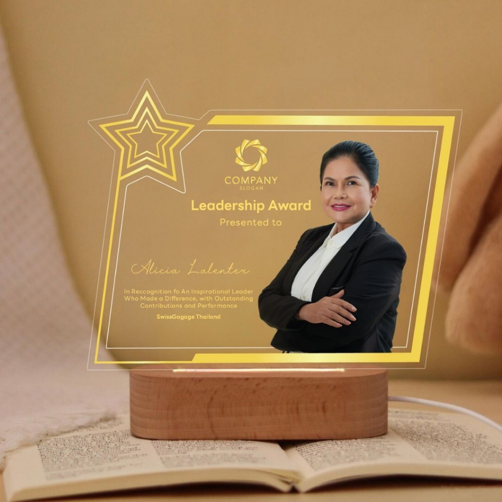 Happylife Personalized Trophy Award Collection |โคมไฟอะคริลิคใส่รูป/โลโก้ได้ ของขวัญรางวัล เกียรติยศ