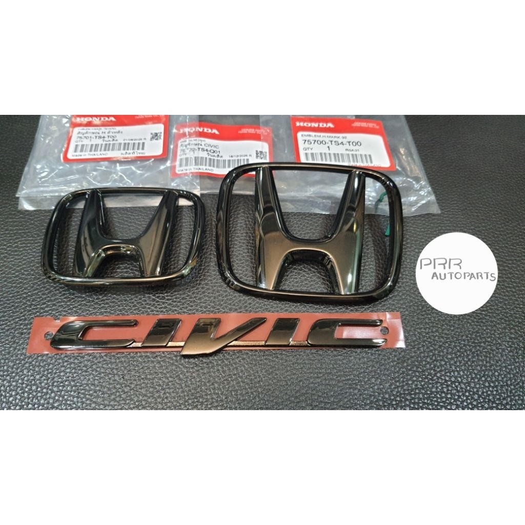 1 ชุด 3 ชิ้น โลโก้ CIVIC FB 2012-2014  ด้านหน้ากระจังและท้ายรถ สีดำโครม  Black Chrome HONDA CIVIC FB Modulo