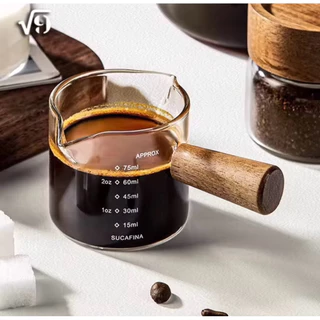 แก้วชงกาแฟ แก้วตวง 75ml แก้วตวงชงกาแฟ ถ้วยตวงชงกาแฟ ถ้วยตวงแก้ว พร้อมด้ามจับไม้ ถ้วยแก้ว Espresso cup