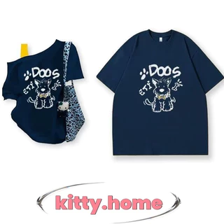 ส่ง24ชั่วโมง✨ เสื้อยืดคู่รัก ลายแมวและปลา ทรงหลวม ผ้าคอตตอน ไซส์ M-3XL | สีดำ/ขาว/น้ำเงิน
