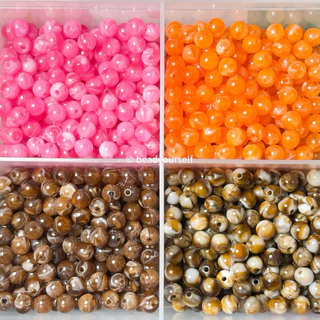 ลูกปัด ลูกปัดอะคริลิค (40ชิ้น) 6มิล ลูกปัดลายหิน ลูกปัดหินเทียม ลูกปัดกลม