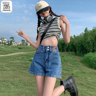 กางเกงยีนส์ขาสั้นเอวสูง ทรงหลวม ไซส์ใหญ่ S-5XL ผู้หญิง ทรงลุย ใส่แล้วขายาว เดิมๆ สไตล์เกาหลี ผ้านิ่ม ใส่สบาย
