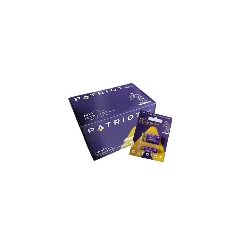 ถ่าน Patriot Premium Alkaline 1.5V ขนาด AAA (3เอ) บรรจุ 1 กล่อง(36 ก้อน) 12 แพ็ก แพ็ก 2+1 ถ่านม่วงทอง ทนนานกว่าที่เคยมี