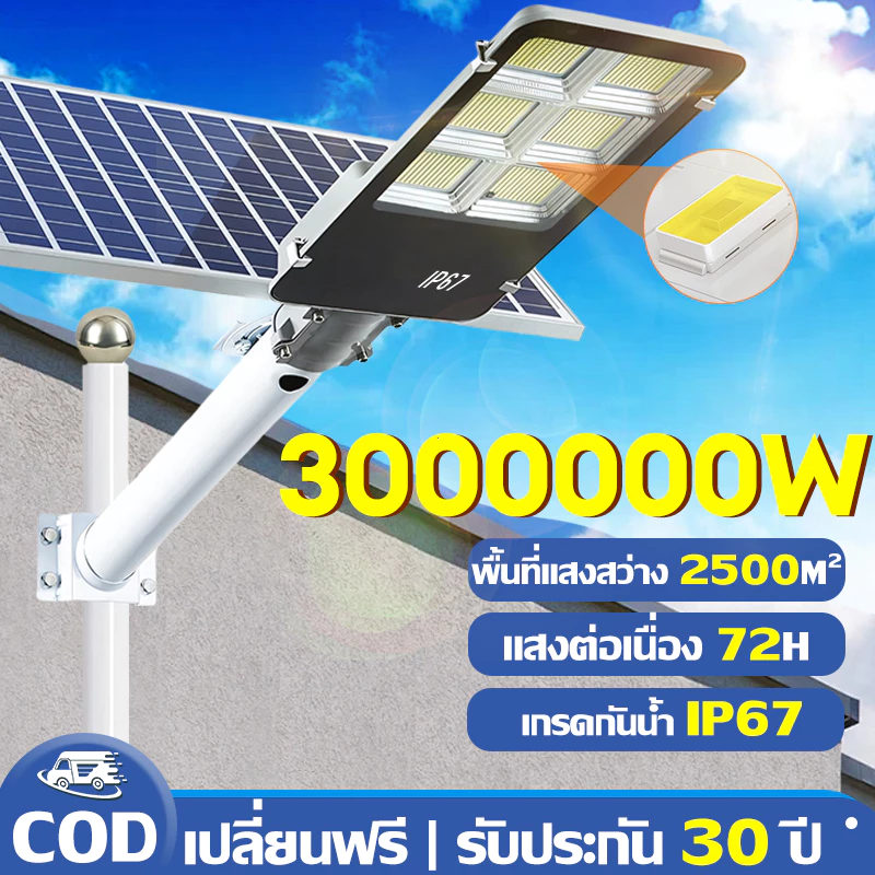 ไฟโซล่าเซลล์ ไฟถนนโซล่าเซลล์ 12000W ไฟภายนอกอาคาร solar light outdoor ไฟถนน พร้อมรีโมท solar street light แผงโซล่าเซลล์