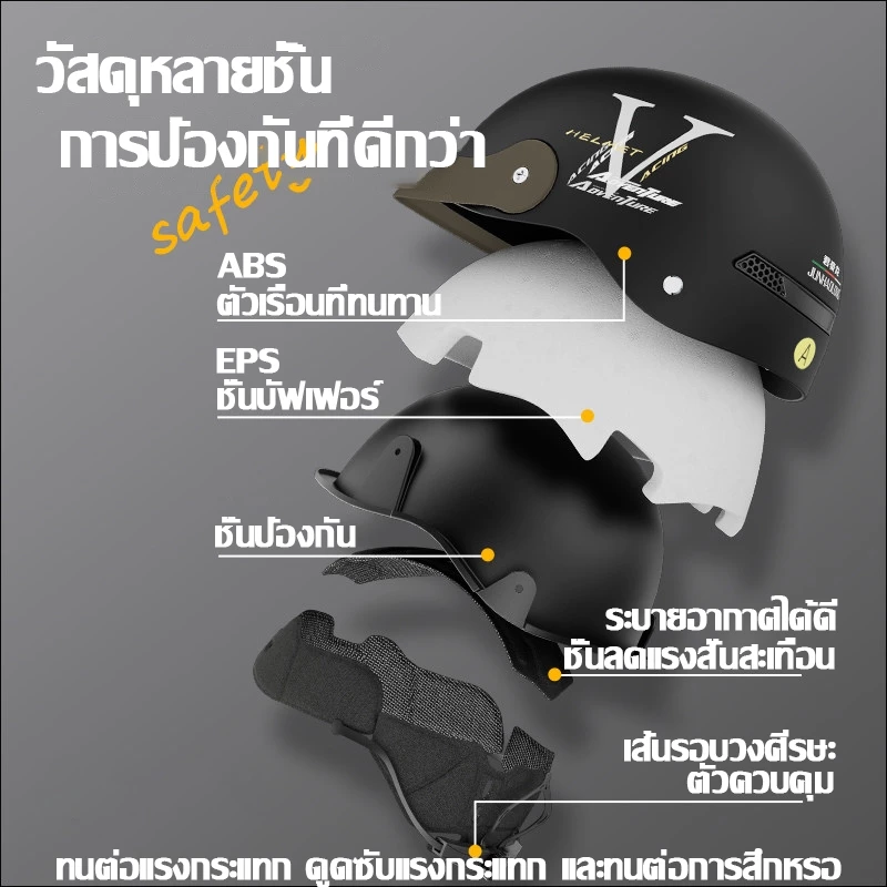หมวกกันน็อคครึ่งใบ รถจักรยานยนต์ ป้องกันหมอก กันลม thumbnail 5