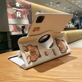 Capybara กาปิบาล่า หมุนได้360องศา เคสแท็บเล็ตหนังแบบฝาพับ iPad Air 2 3 Mini 4 5 6 7 8 9 10 11 Gen 2025 Pro 12.9 M4 2026