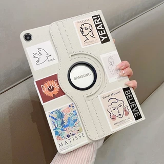 ขาตั้งหมุนได้ 360 องศา เคสแท็บเล็ตหนังแบบฝาพับ สติกเกอร์แฟชั่น Samsung Tab A11 A9 A8 A7 A 2019 + S6 S7 S8 S9 FE S10 Lite